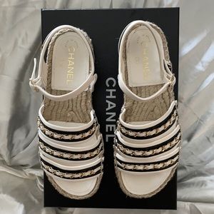 Chanel Espadrilles Black/White/gold acc.  Size 37